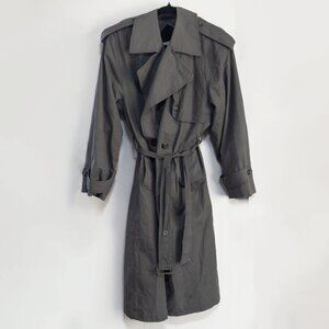Vintage Grey Trench Coat Size Small Belted Cotton 80s Classic Double Breasted